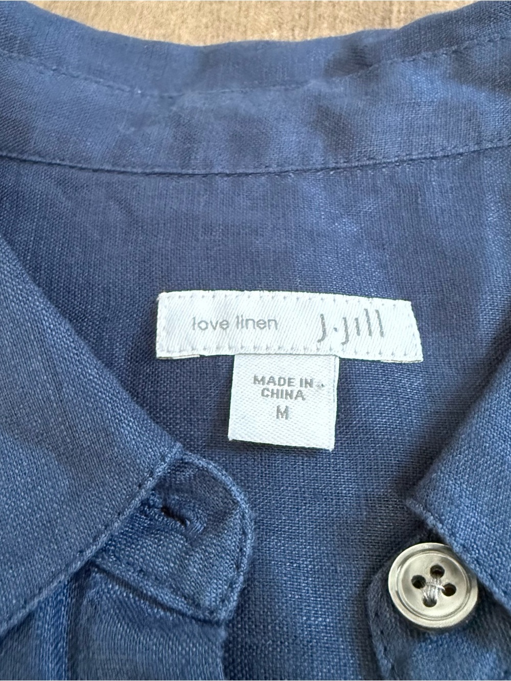 J Jill Love Linen Sleeveless Tunic Button Up Collared Medium Navy Blue Summer - Picture 3 of 7